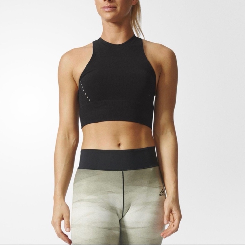 Adidas warp knit crop tank top Black Sleeveless Top seamless tank high neck crop